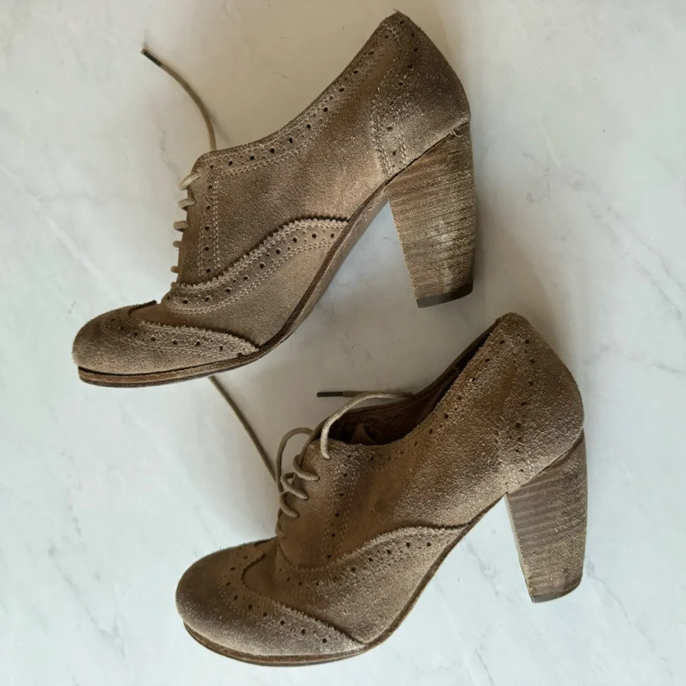 ALLSAINTS SPITAFIELDS Heeled Oxford Wingtip Suede Lace Up • size 38 (7.5) - Picture 3 of 16